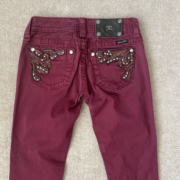 Miss Me Pants Womens 25 Burgundy Red Crop Capri 26" Inseam Low Rise Skinny - Picture 12 of 14
